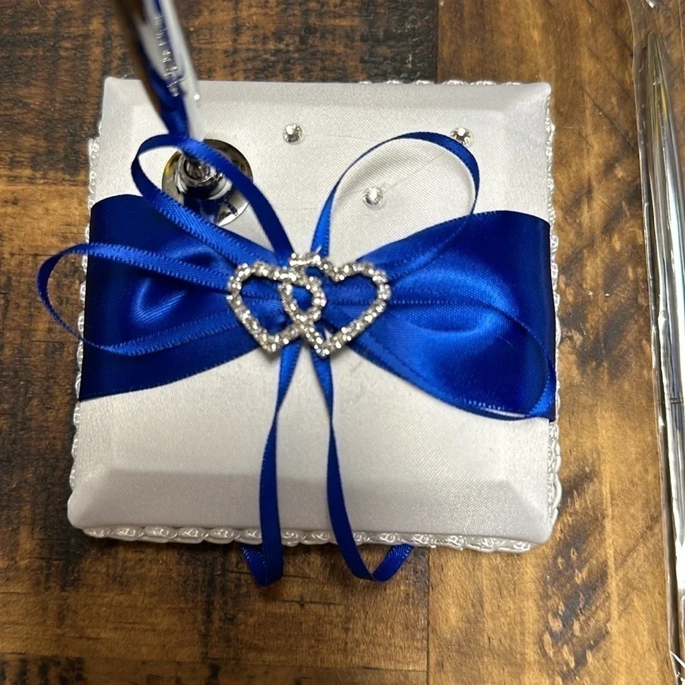 Wedding guest signature book with matching pen set new royal blue